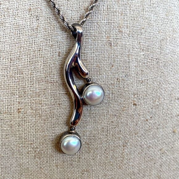 Sterling Silver Pearl Pendant & Rope Chain - Picture 2 of 7